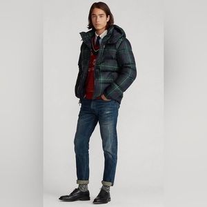 POLO RALPH LAUREN QUILTED HOODED PLAID DOWN PUFFER. NWOT